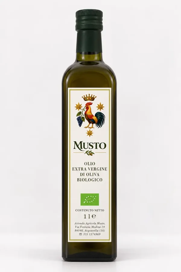 Olio extravergine di oliva biologico Musto, bottiglia Marasca 1 litro
